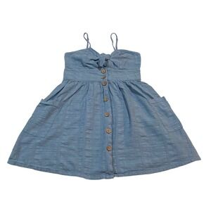 Roxy Womens Blue Cotton Tie Front Button Down Mini Dress ERJWD03376 Size L BOHO